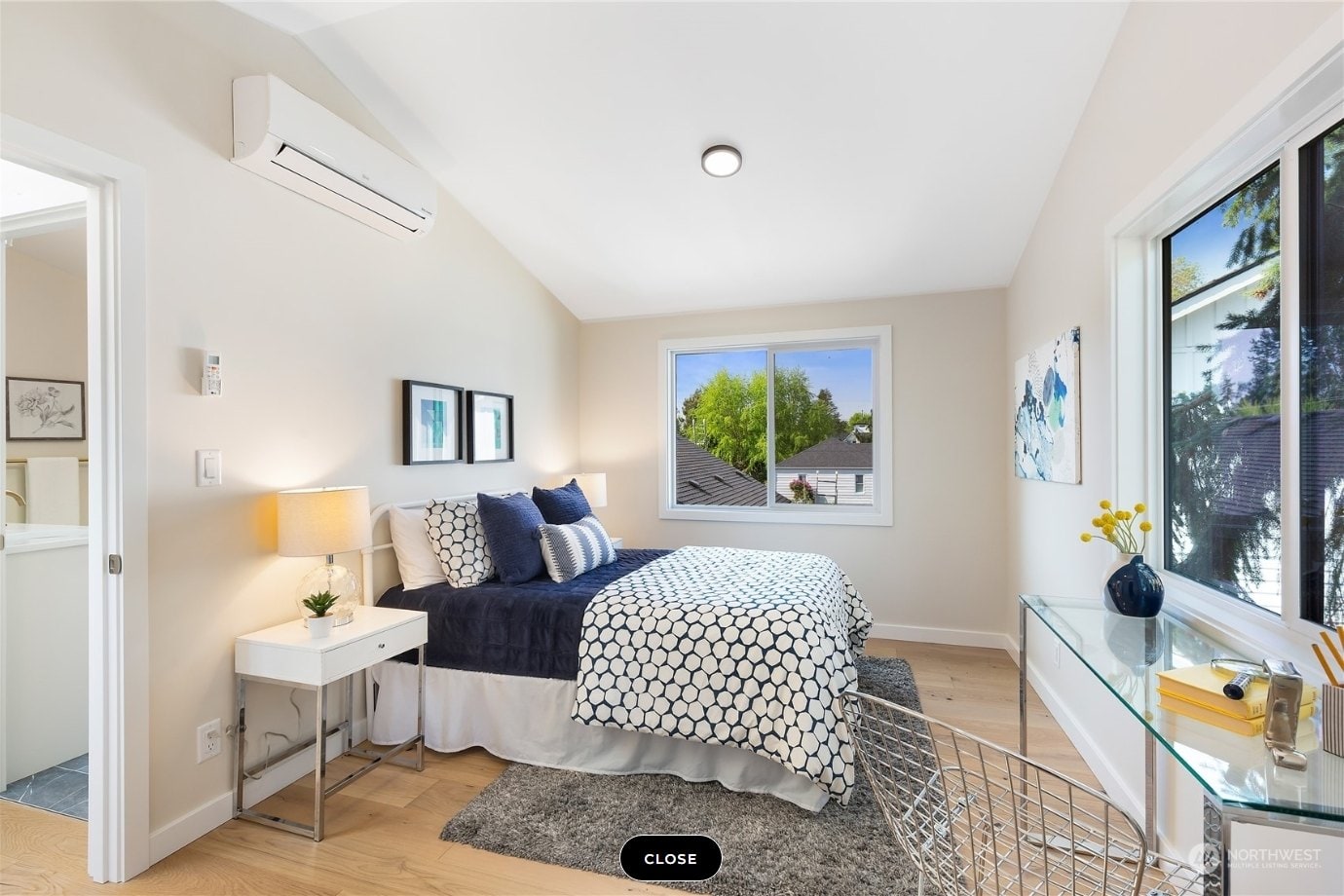 Furnished bedroom inside a completed DIGS Construction detached ADU in the Seattle area