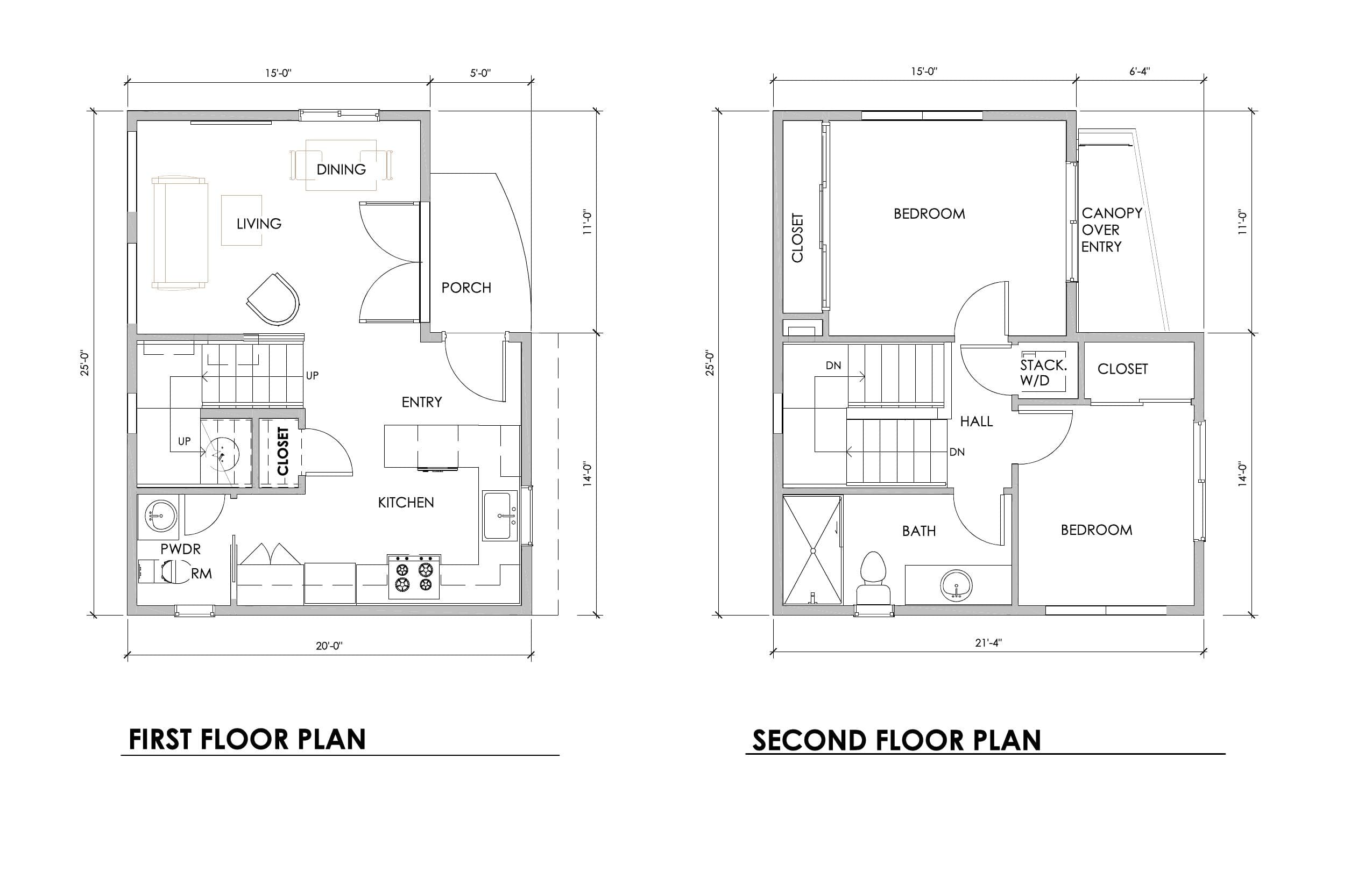 DADU floor plan drawing for a DIGS Construction accessory dwelling unit on 5th Avenue NE in Seattle