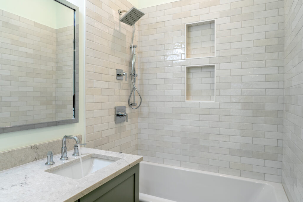 luxury bathroom tile shower countertop mirror seattle WA
